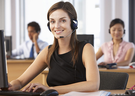 happy young lady in call centre